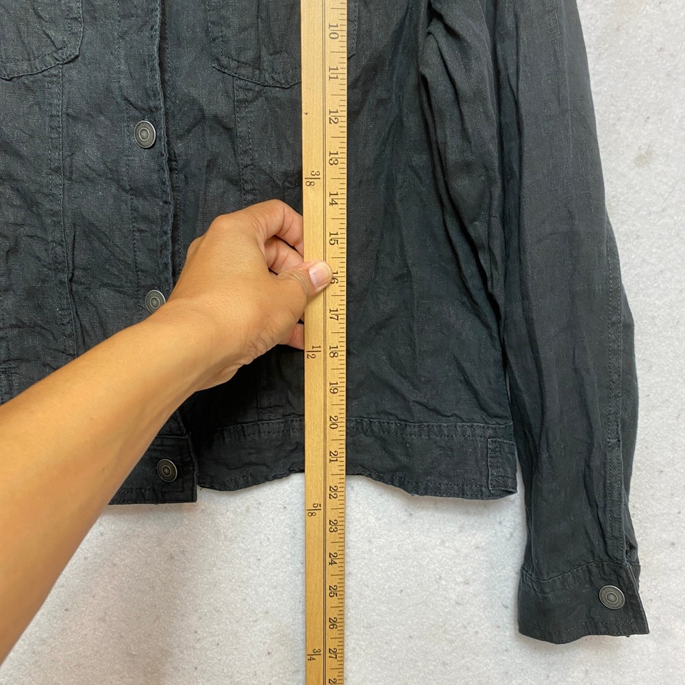 Jones & Co Linen Jacket Womens Medium Black Trucker Button-Down Pocket - Picture 3 of 9